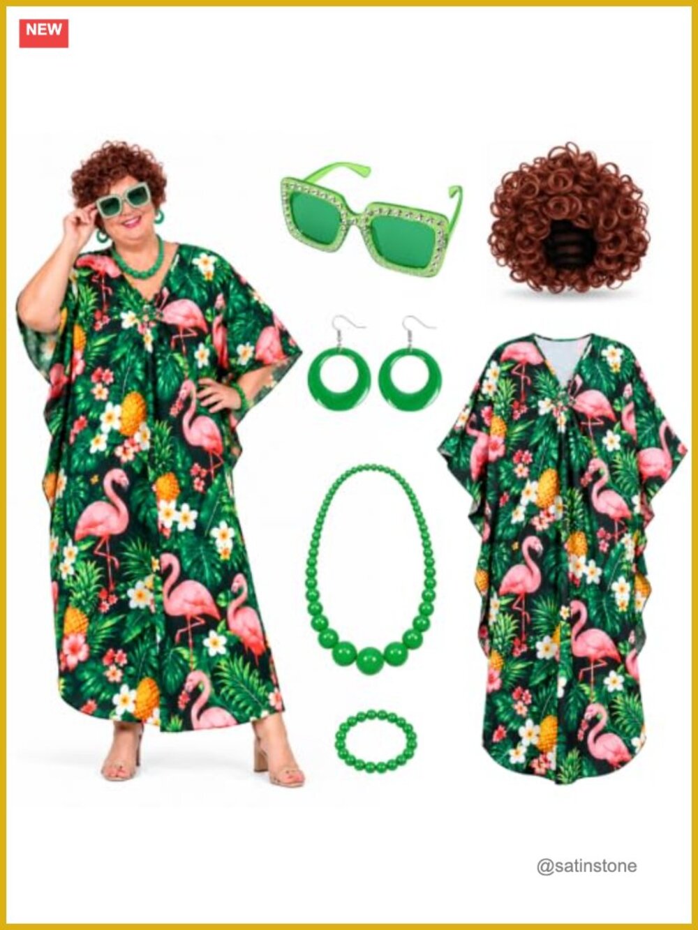 6-Piece Women's Landlady Caftan Costume Set with Wig & Jewelry